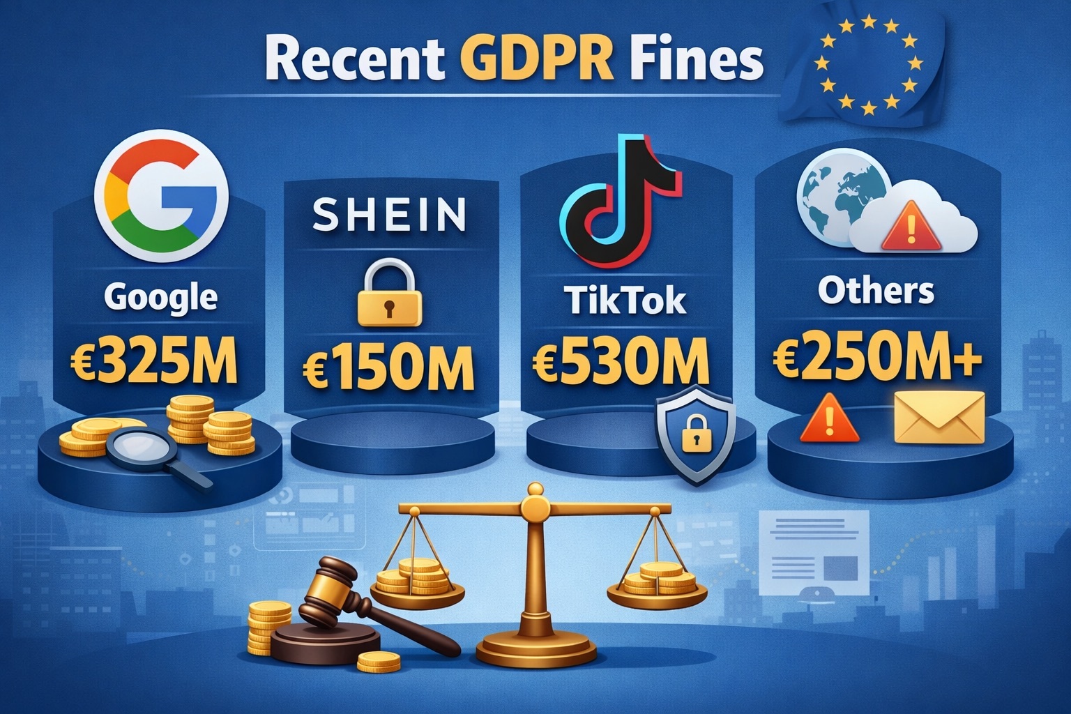 Infographic showing the largest GDPR cookie fines issued in 2025-2026