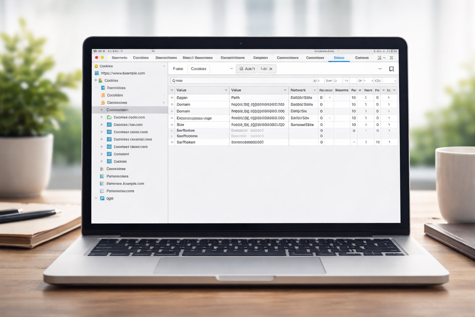 Browser developer tools showing a list of cookies being audited on a website