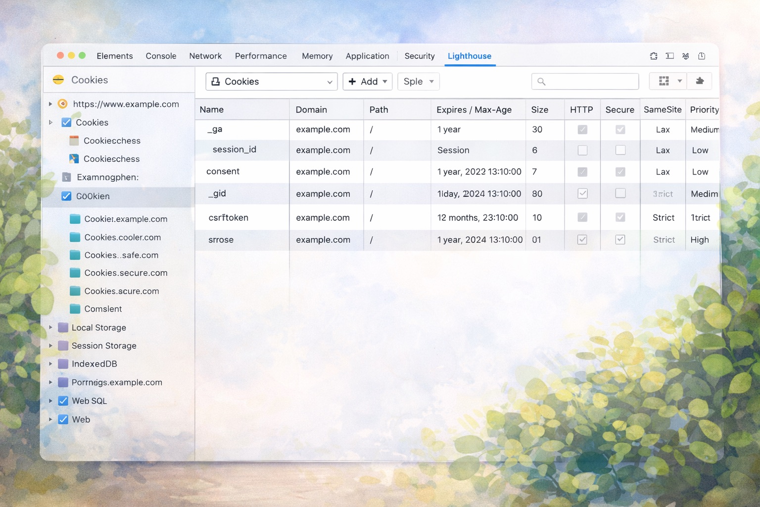 Screenshot of Chrome DevTools Application tab showing cookies set by a website