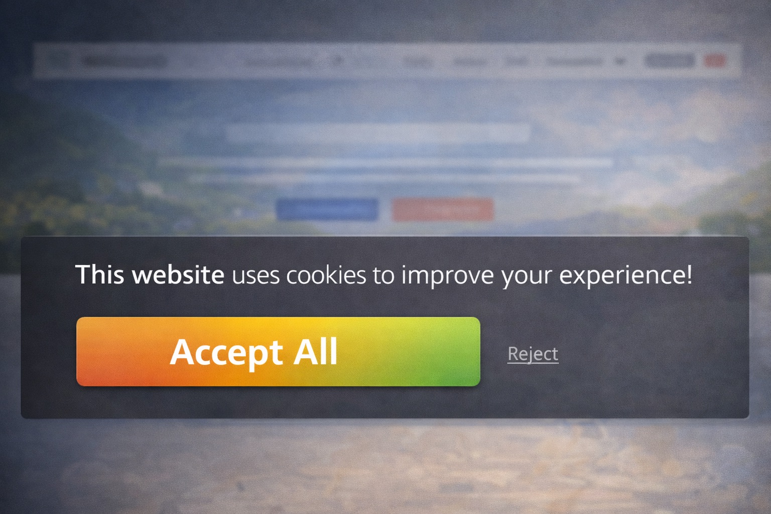Example of a non-compliant cookie banner with asymmetric Accept and Reject buttons